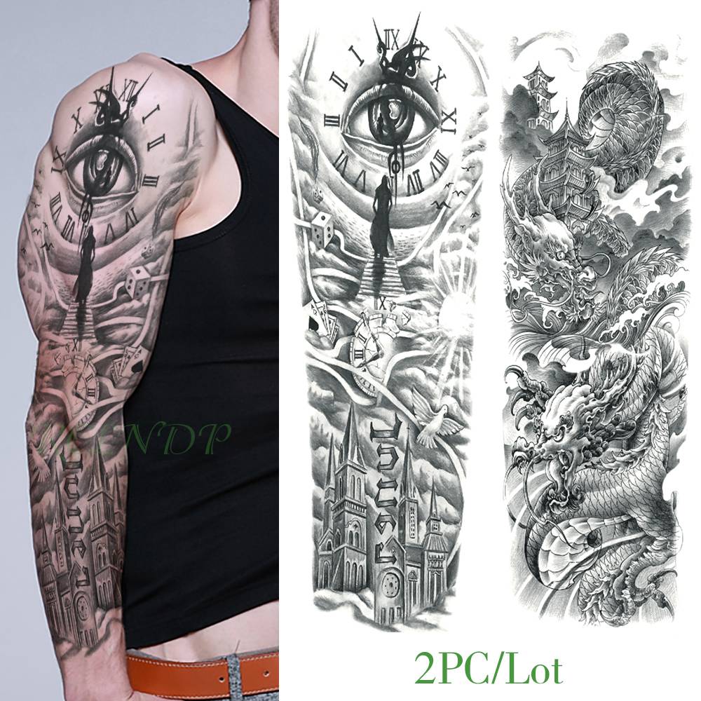 Waterproof Temporary Tattoo Sticker eye clock bird Pagoda full arm large size fake tatto flash tatoo sleeve tato for men women Waterproof Temporary Tattoo Sticker eye clock bird Pagoda full arm large size fake tatto flash tatoo sleeve tato for men women