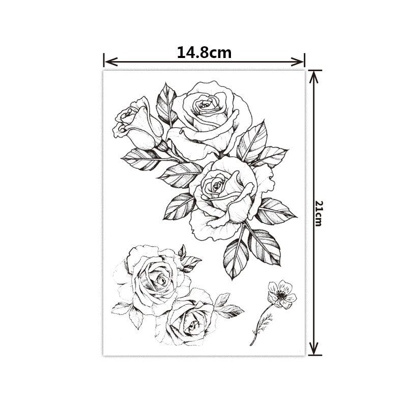 Fashion Black White Flower Tattoo Sticker Women Body Art Peony Rose Waterproof Water Transfer Temporary Tattoo
