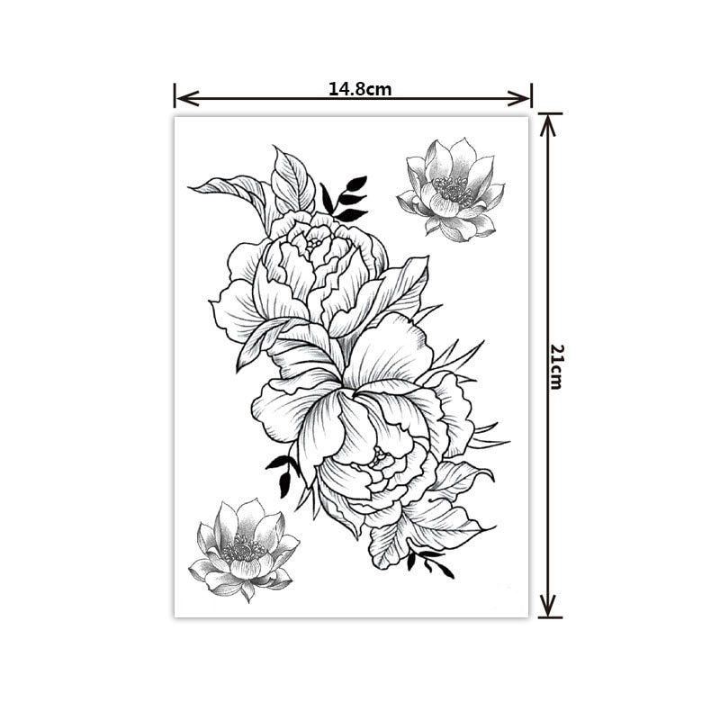 Fashion Black White Flower Tattoo Sticker Women Body Art Peony Rose Waterproof Water Transfer Temporary Tattoo