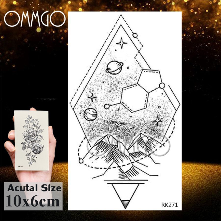 OMMGO Outspace Women Planet Brain Temporary Tattoo Sticker Waterproof Black Geometric Mountain Tatoos Body Art Fake Tattoo Paper OMMGO Outspace Women Planet Brain Temporary Tattoo Sticker Waterproof Black Geometric Mountain Tatoos Body Art Fake Tattoo Paper