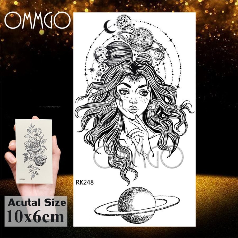 OMMGO Outspace Women Planet Brain Temporary Tattoo Sticker Waterproof Black Geometric Mountain Tatoos Body Art Fake Tattoo Paper OMMGO Outspace Women Planet Brain Temporary Tattoo Sticker Waterproof Black Geometric Mountain Tatoos Body Art Fake Tattoo Paper