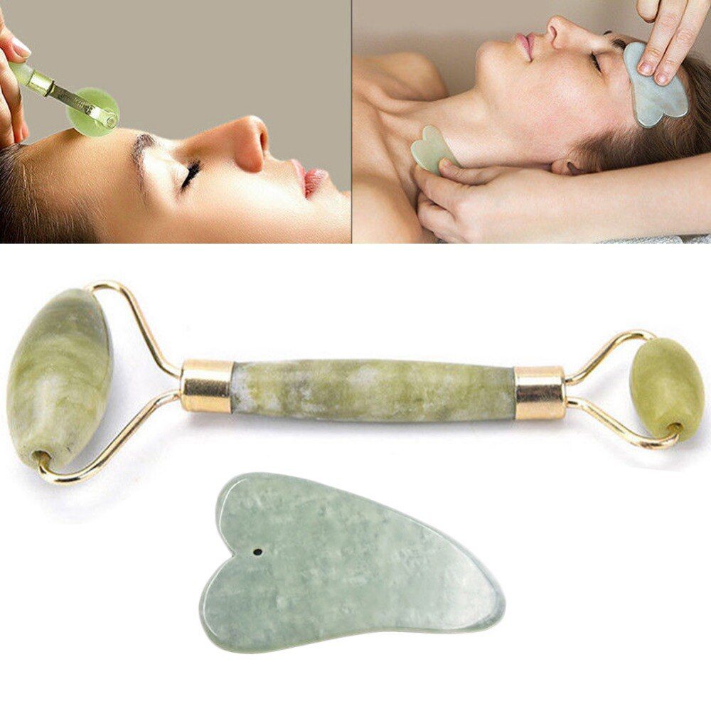 2pcs Facial Massage Jade Roller Face Neck Natural Stone Health Care Body Jade Gua Sha Board Beauty Tool Set #281270 2pcs Facial Massage Jade Roller Face Neck Natural Stone Health Care Body Jade Gua Sha Board Beauty Tool Set #281270
