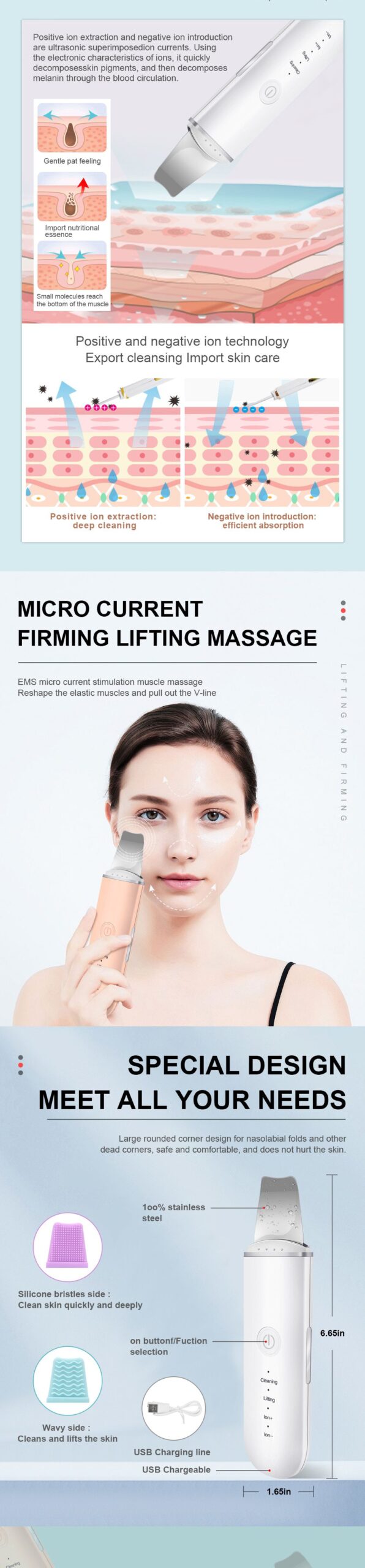 Ultrasonic Skin Scrubber Facial Cleansing Peeling Machine Blackhead Remover Pore Cleaner EMS LED Anti Aging Facial Massager EMS Ultrasonic Skin Scrubber Facial Cleansing Peeling Machine Blackhead Remover Pore Cleaner EMS LED Anti Aging Facial Massager EMS