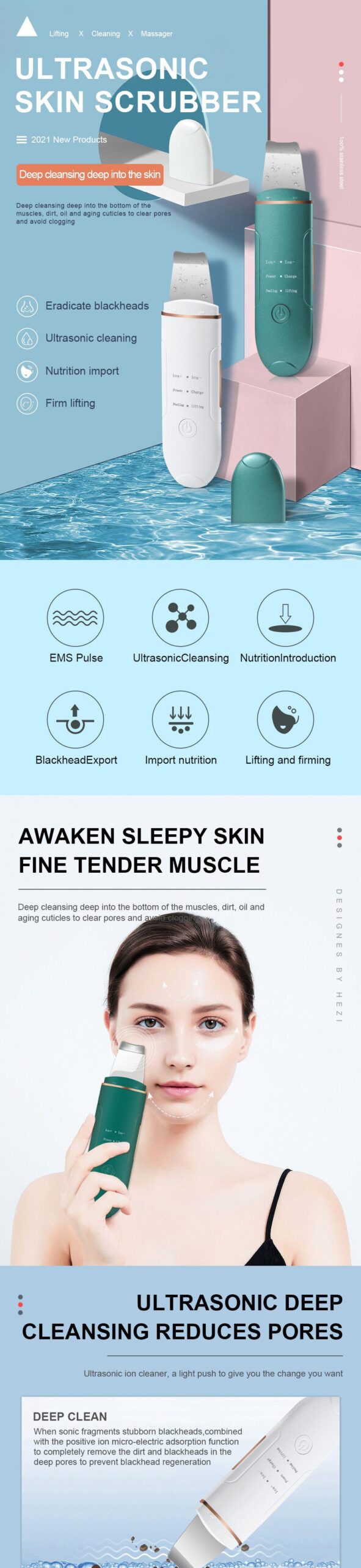 Ultrasonic Skin Scrubber Facial Cleansing Peeling Machine Blackhead Remover Pore Cleaner EMS LED Anti Aging Facial Massager EMS Ultrasonic Skin Scrubber Facial Cleansing Peeling Machine Blackhead Remover Pore Cleaner EMS LED Anti Aging Facial Massager EMS