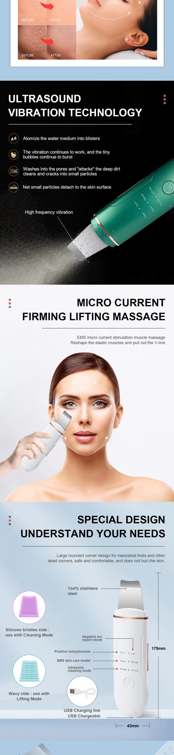 Ultrasonic Skin Scrubber Facial Cleansing Peeling Machine Blackhead Remover Pore Cleaner EMS LED Anti Aging Facial Massager EMS Ultrasonic Skin Scrubber Facial Cleansing Peeling Machine Blackhead Remover Pore Cleaner EMS LED Anti Aging Facial Massager EMS