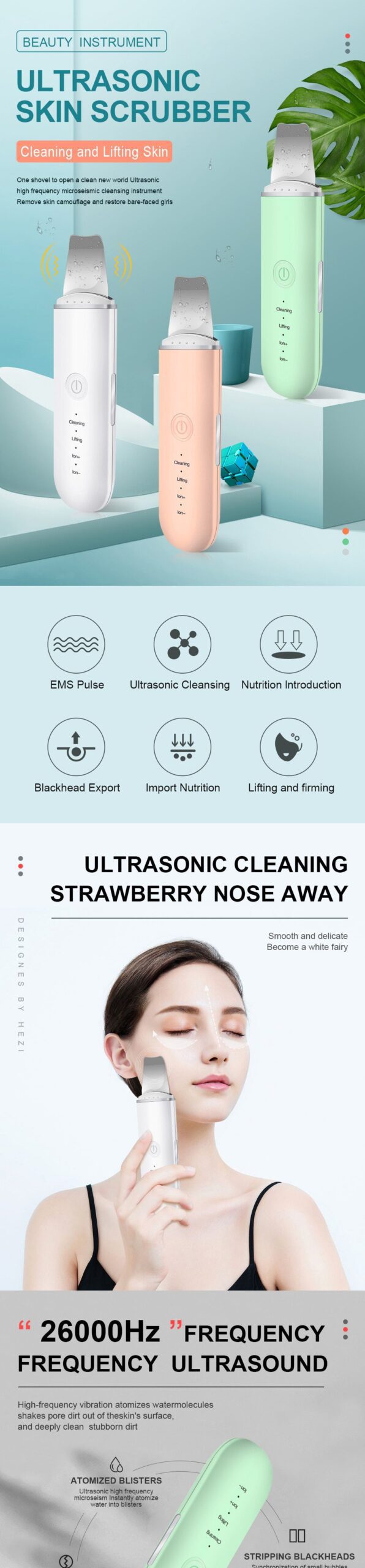 Ultrasonic Skin Scrubber Facial Cleansing Peeling Machine Blackhead Remover Pore Cleaner EMS LED Anti Aging Facial Massager EMS Ultrasonic Skin Scrubber Facial Cleansing Peeling Machine Blackhead Remover Pore Cleaner EMS LED Anti Aging Facial Massager EMS