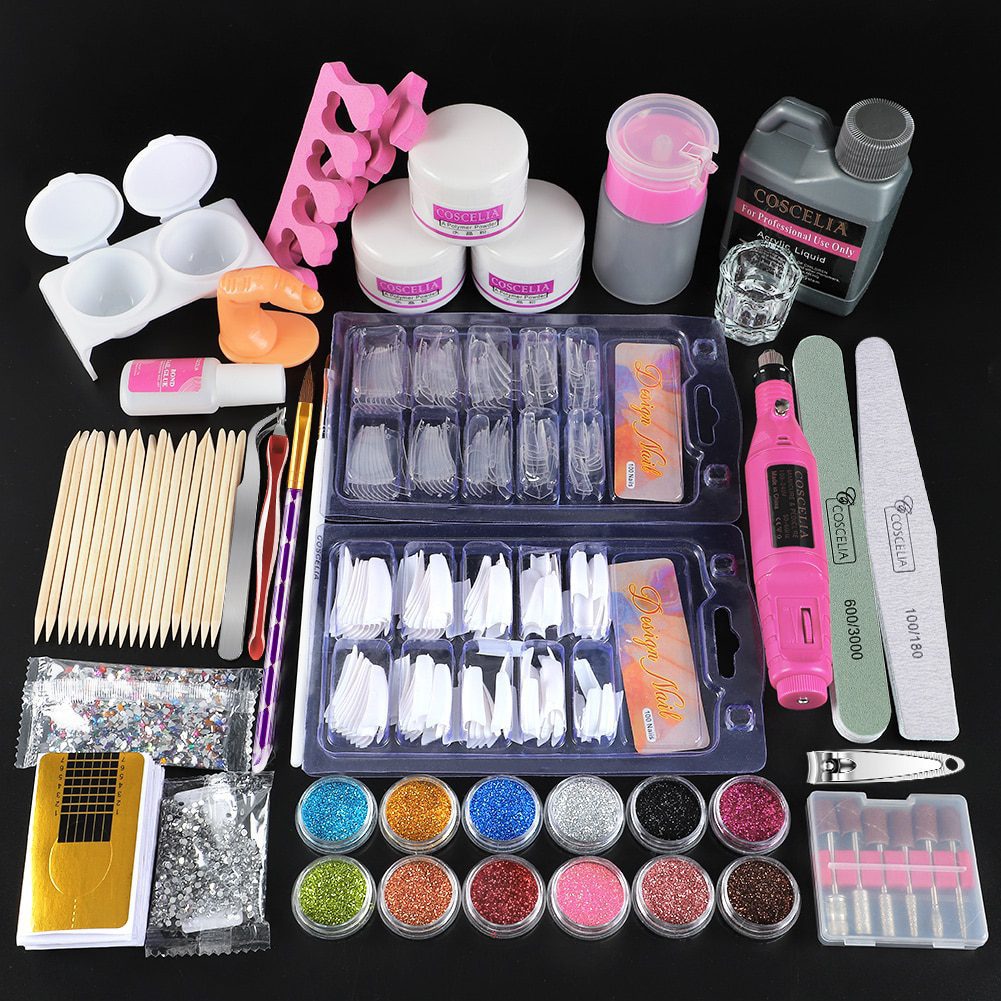 Full Nail Manicure Set Pro Acrylic Kit With Drill Machine Acrylic Liquid Nail Glue Glitter Powder Nail Tips Nail Art Tool Kit Full Nail Manicure Set Pro Acrylic Kit With Drill Machine Acrylic Liquid Nail Glue Glitter Powder Nail Tips Nail Art Tool Kit