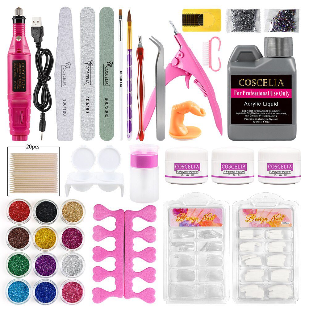 Full Nail Manicure Set Pro Acrylic Kit With Drill Machine Acrylic Liquid Nail Glue Glitter Powder Nail Tips Nail Art Tool Kit Full Nail Manicure Set Pro Acrylic Kit With Drill Machine Acrylic Liquid Nail Glue Glitter Powder Nail Tips Nail Art Tool Kit
