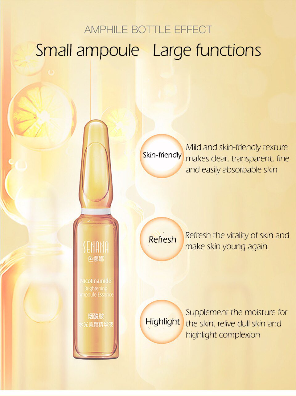 VIBRANT GLAMOUR Niacinamide Anti-Aging Face Serum Gold Ampoule Essence Whitening Moisturizing Lifting Firming Skin Care VIBRANT GLAMOUR Niacinamide Anti-Aging Face Serum Gold Ampoule Essence Whitening Moisturizing Lifting Firming Skin Care