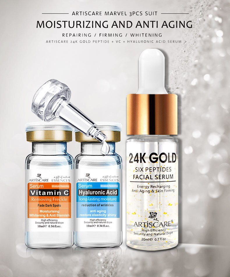 ARTISCARE Vitamin C Serum+Six Peptides Serum 24K Gold+Hyaluronic Acid Serum Anti-Aging Moisturizing Skin Care Whitening Brighten ARTISCARE Vitamin C Serum+Six Peptides Serum 24K Gold+Hyaluronic Acid Serum Anti-Aging Moisturizing Skin Care Whitening Brighten