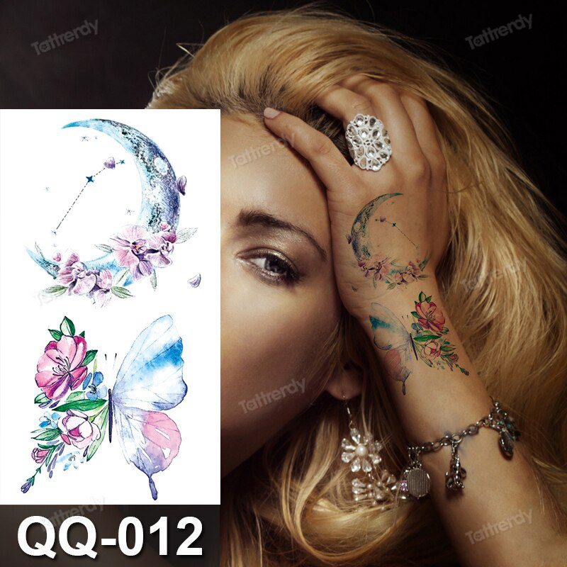 small plant tattoo sticker purple lavender flowers butterfly water color temporary tattoos cute lovely hand sleeve tattoo wrist