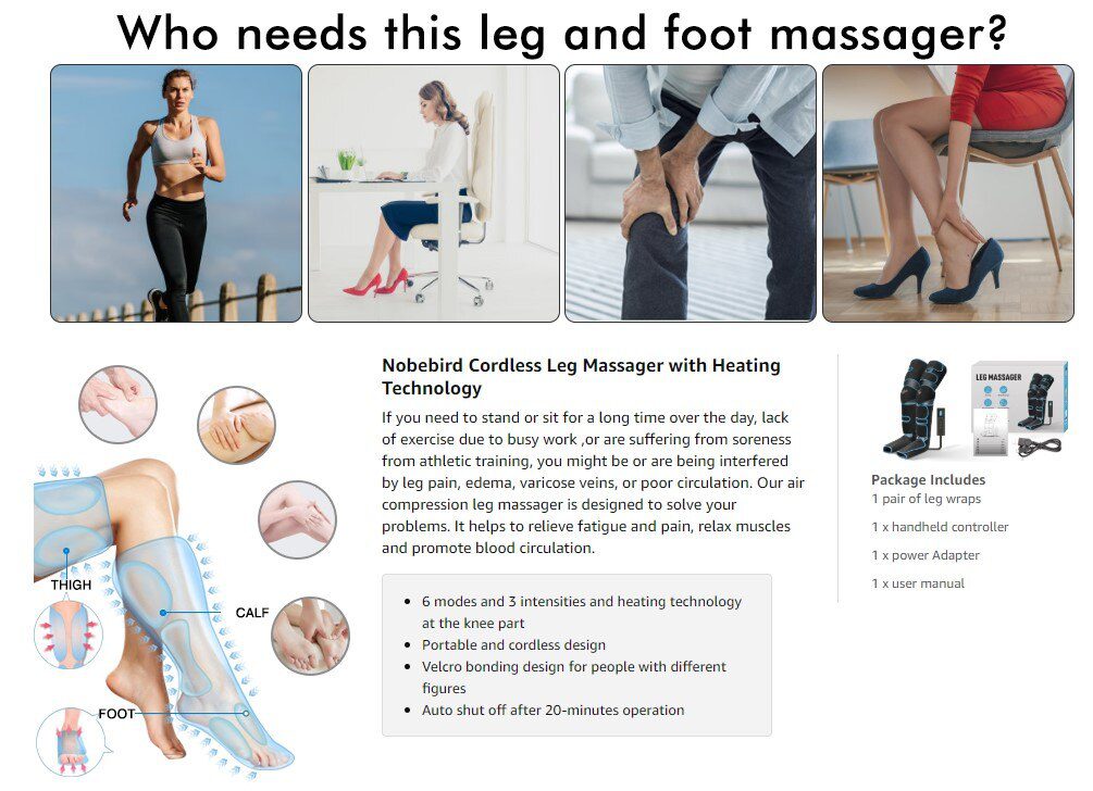 Foot air pressure leg massager promotes blood circulation, body massager, muscle relaxation, lymphatic drainage device 360° Foot air pressure leg massager promotes blood circulation, body massager, muscle relaxation, lymphatic drainage device 360°