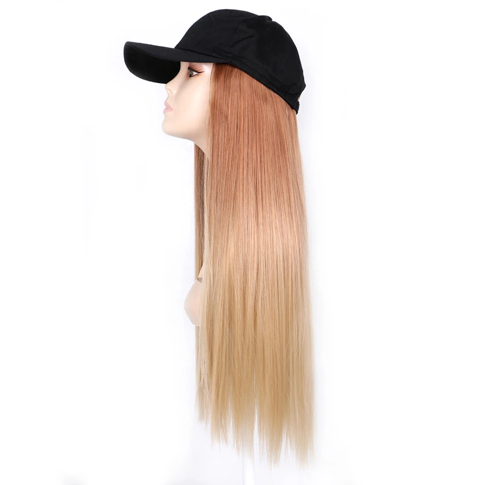 TMT Hat Wig Synthetic Long Straight Hair Body Wave Baseball Cap Wigs for Women Ombre Blond Brown Cap with Hair Wig TMT Hat Wig Synthetic Long Straight Hair Body Wave Baseball Cap Wigs for Women Ombre Blond Brown Cap with Hair Wig