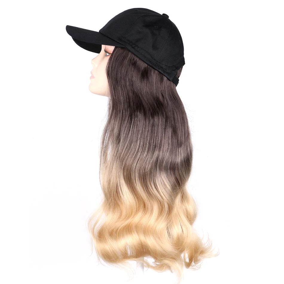 TMT Hat Wig Synthetic Long Straight Hair Body Wave Baseball Cap Wigs for Women Ombre Blond Brown Cap with Hair Wig TMT Hat Wig Synthetic Long Straight Hair Body Wave Baseball Cap Wigs for Women Ombre Blond Brown Cap with Hair Wig