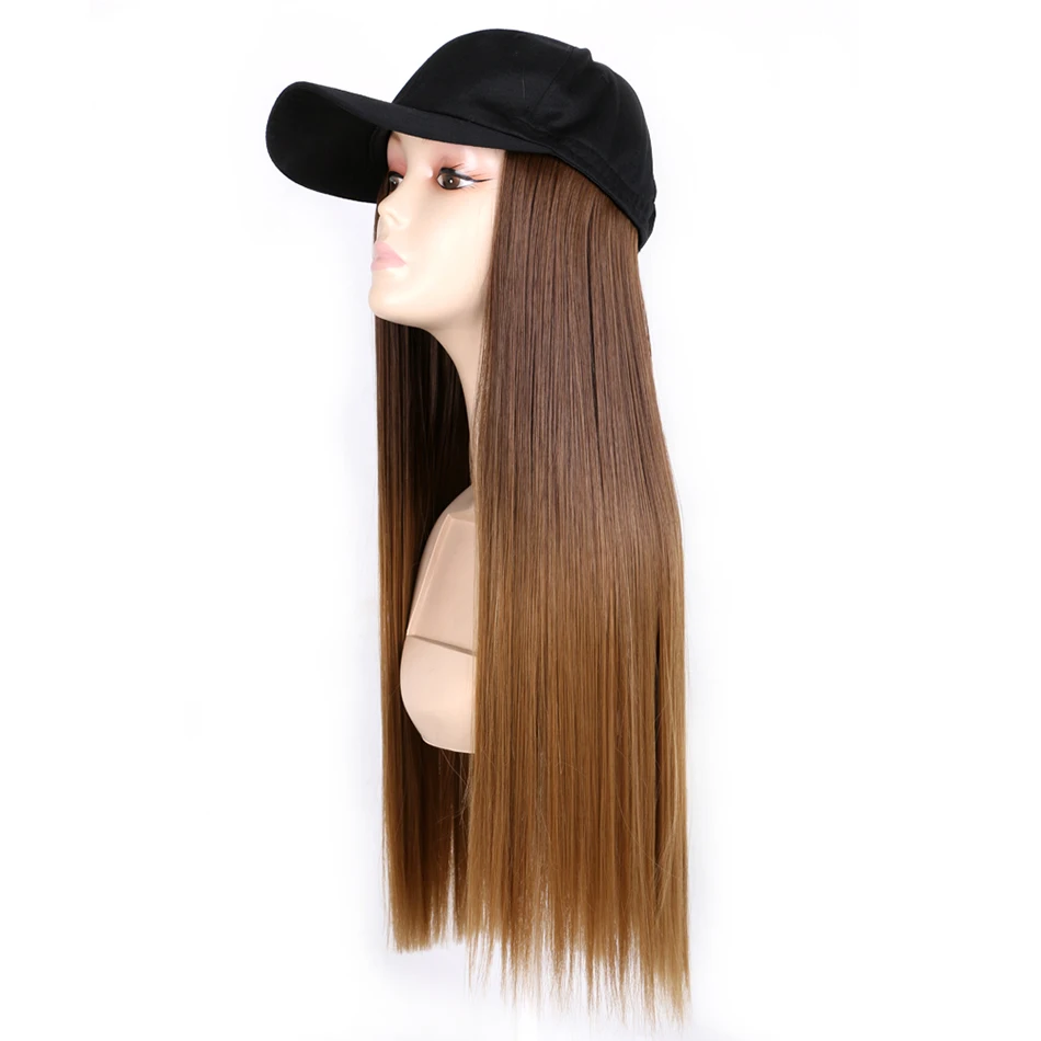 TMT Hat Wig Synthetic Long Straight Hair Body Wave Baseball Cap Wigs for Women Ombre Blond Brown Cap with Hair Wig TMT Hat Wig Synthetic Long Straight Hair Body Wave Baseball Cap Wigs for Women Ombre Blond Brown Cap with Hair Wig