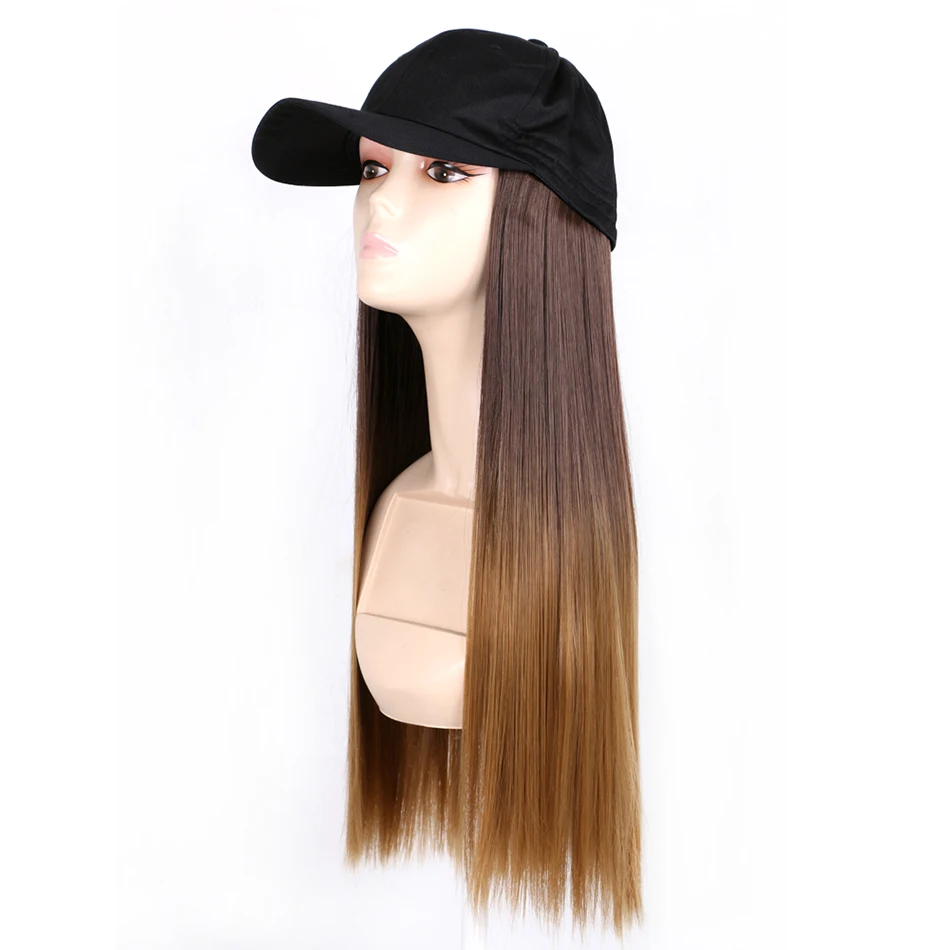 TMT Hat Wig for Women Synthetic Hair 22 Inch Long Body Wave Baseball Hat with Hair Straight Ombre Brown Blond Grey Cap Wig TMT Hat Wig for Women Synthetic Hair 22 Inch Long Body Wave Baseball Hat with Hair Straight Ombre Brown Blond Grey Cap Wig