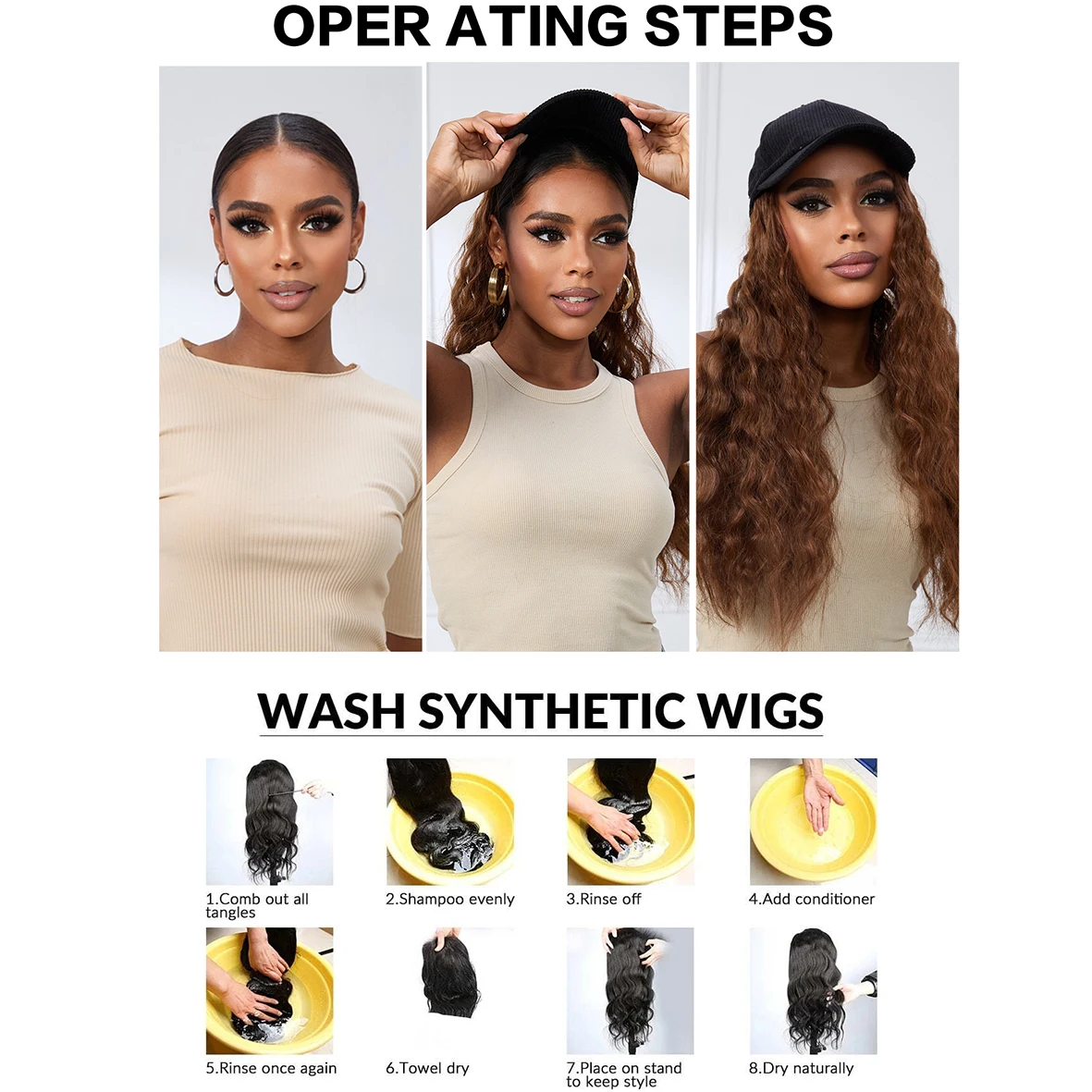 Hat Wigs 26 Inch Long Straight Hair Wigs With Baseball CapAttached For Women Adjustable Baseball Cap With Synthetic Hair Extensi Hat Wigs 26 Inch Long Straight Hair Wigs With Baseball CapAttached For Women Adjustable Baseball Cap With Synthetic Hair Extensi