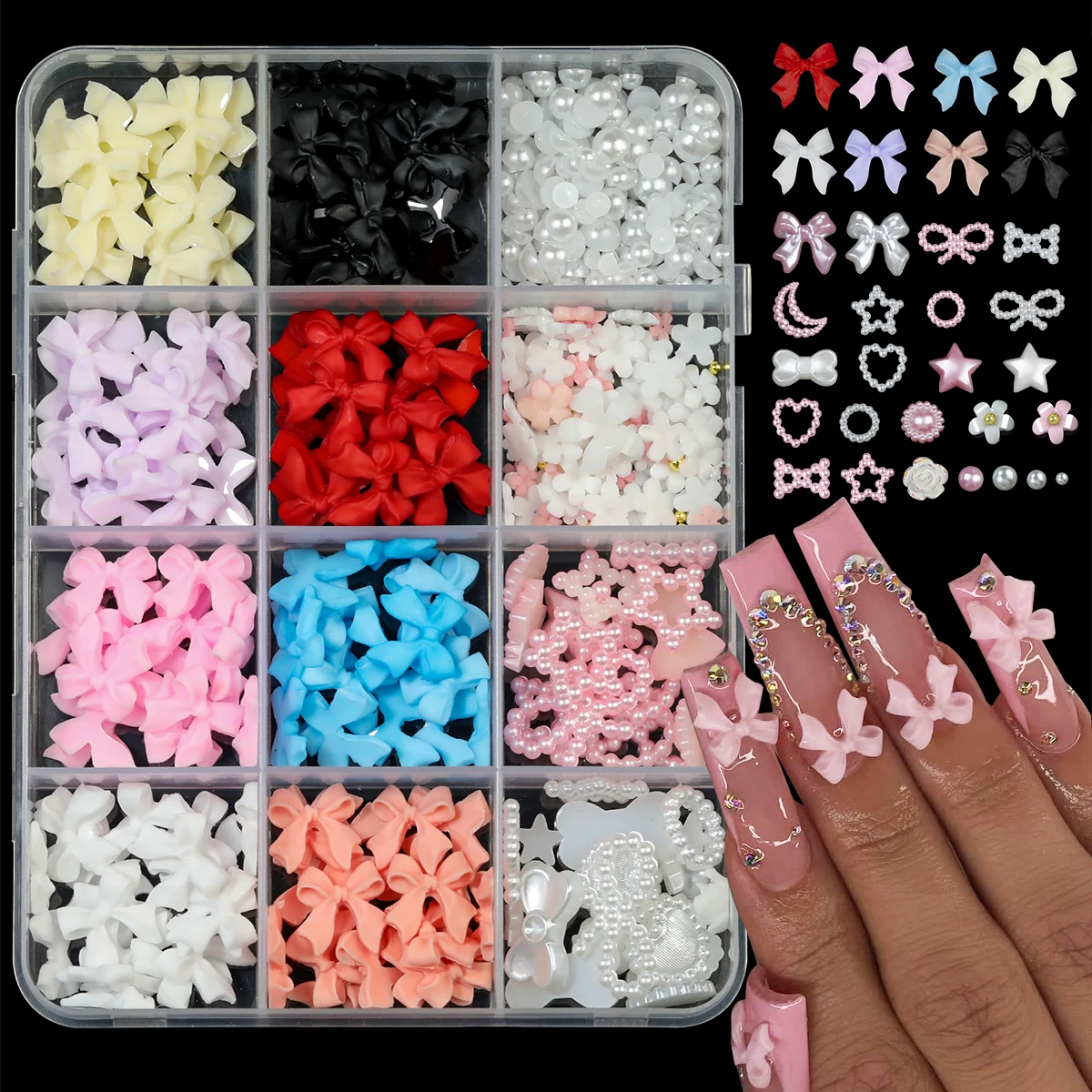 12Grids/box Mixed Resin Bowknot Nail Art Decorations 3D Acrylic Charms Kawaii Colorful Bow Rhinestone DIY Manicure Tools Parts 12Grids/box Mixed Resin Bowknot Nail Art Decorations 3D Acrylic Charms Kawaii Colorful Bow Rhinestone DIY Manicure Tools Parts