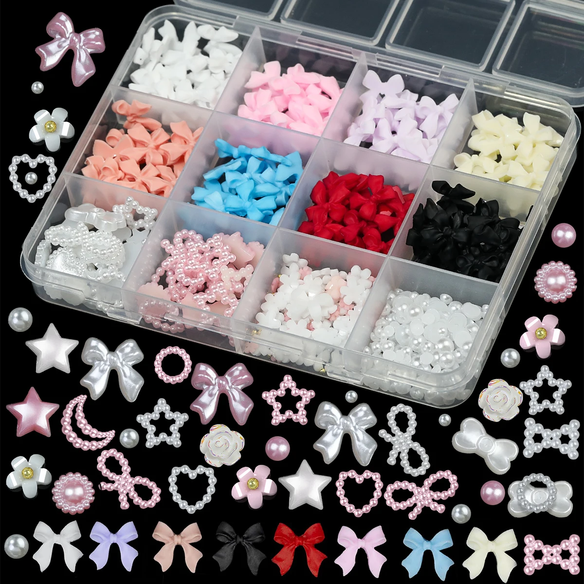 12Grids/box Mixed Resin Bowknot Nail Art Decorations 3D Acrylic Charms Kawaii Colorful Bow Rhinestone DIY Manicure Tools Parts 12Grids/box Mixed Resin Bowknot Nail Art Decorations 3D Acrylic Charms Kawaii Colorful Bow Rhinestone DIY Manicure Tools Parts