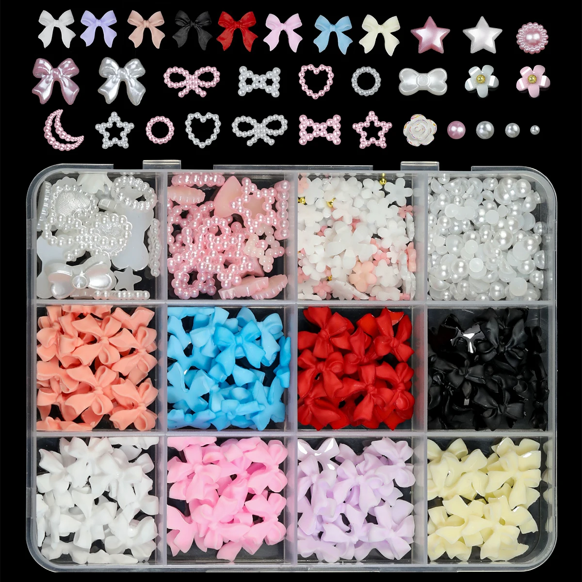 12Grids/box Mixed Resin Bowknot Nail Art Decorations 3D Acrylic Charms Kawaii Colorful Bow Rhinestone DIY Manicure Tools Parts 12Grids/box Mixed Resin Bowknot Nail Art Decorations 3D Acrylic Charms Kawaii Colorful Bow Rhinestone DIY Manicure Tools Parts