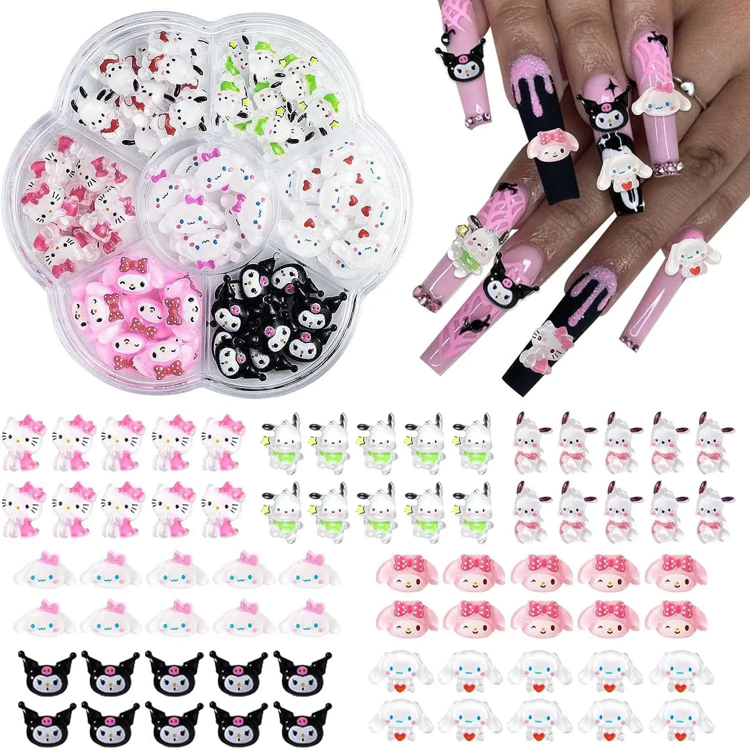70PCs Kawaii Nail Art Charms canvas MINISO Sanrioed Hello Kitty Kuromi Nail Rhinestone Gems For Manicure DIY Crafts 70PCs Kawaii Nail Art Charms canvas MINISO Sanrioed Hello Kitty Kuromi Nail Rhinestone Gems For Manicure DIY Crafts