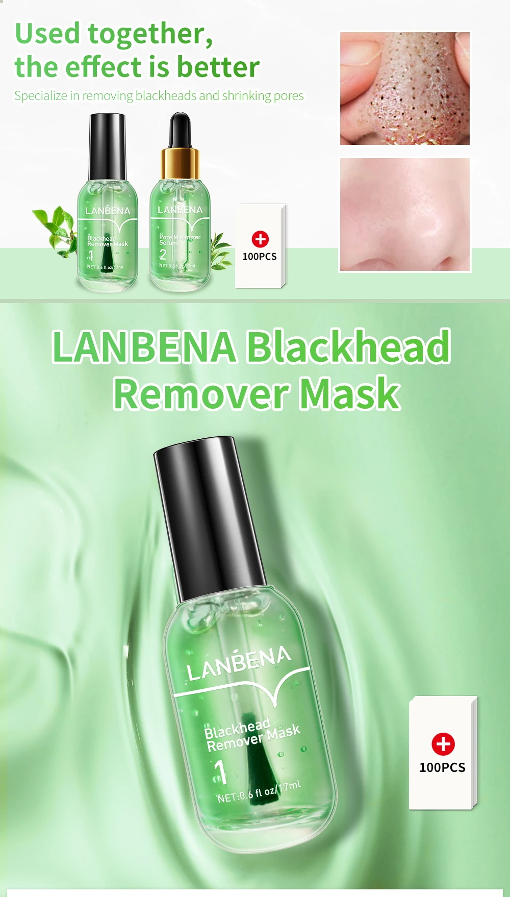 LANBENA Blackhead Remover Mask Serum Shrink Pores Acne Treatment Essence Deep Cleaning Purifying Smooth Skin Care Beauty 100pcs LANBENA Blackhead Remover Mask Serum Shrink Pores Acne Treatment Essence Deep Cleaning Purifying Smooth Skin Care Beauty 100pcs
