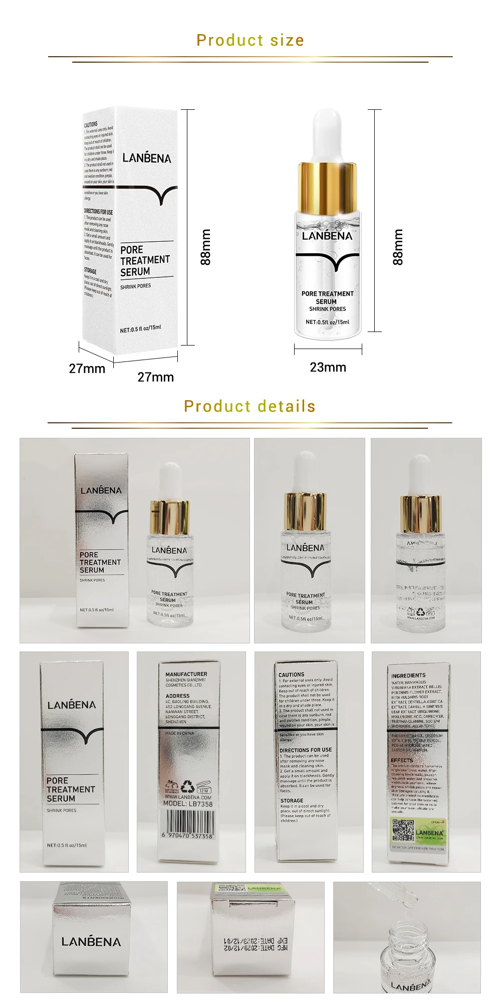 LANBENA 15ml Pore Treatment Serum Shrink Pores Repair Skin Damage Moisturizing Oil-Control Smooth Essence Face Serum Skin Care LANBENA 15ml Pore Treatment Serum Shrink Pores Repair Skin Damage Moisturizing Oil-Control Smooth Essence Face Serum Skin Care