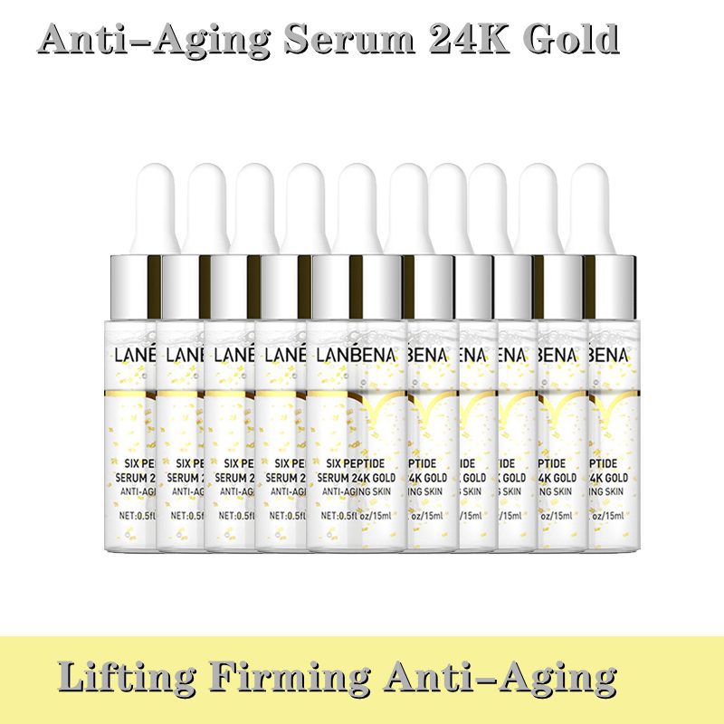 LANBENA Anti-Aging Serum 24K Gold Six Peptides Facial Essence Firming Skin Wrinkle RepairWhitening MoisturizingFaceSik Care10PCS LANBENA Anti-Aging Serum 24K Gold Six Peptides Facial Essence Firming Skin Wrinkle RepairWhitening MoisturizingFaceSik Care10PCS