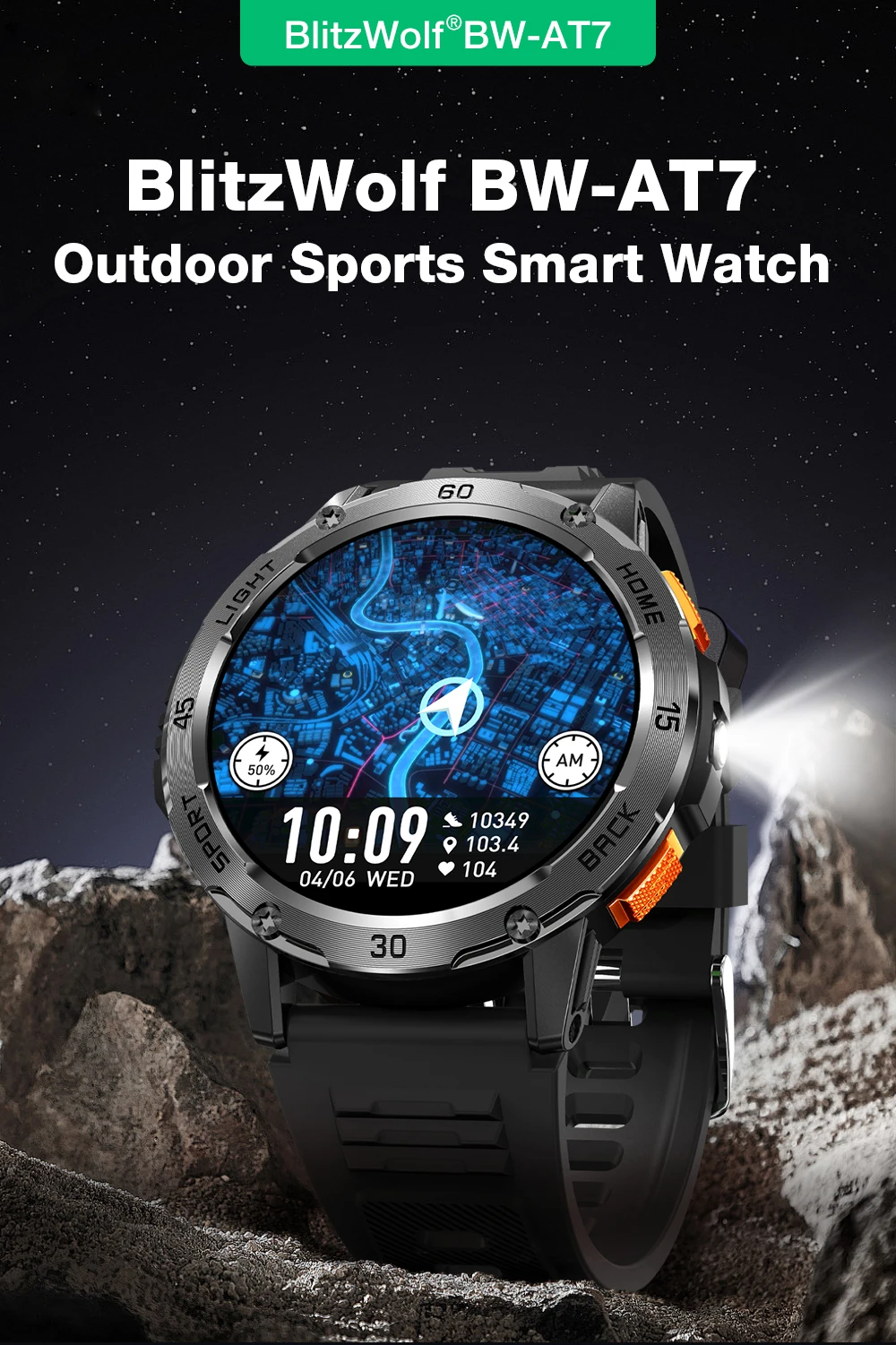 BlitzWolf BW-AT7 1.53inch Built-in Flashlight bluetooth Call Heart Rate Blood Monitor Sleep Monitoring Smart Watches for Men
