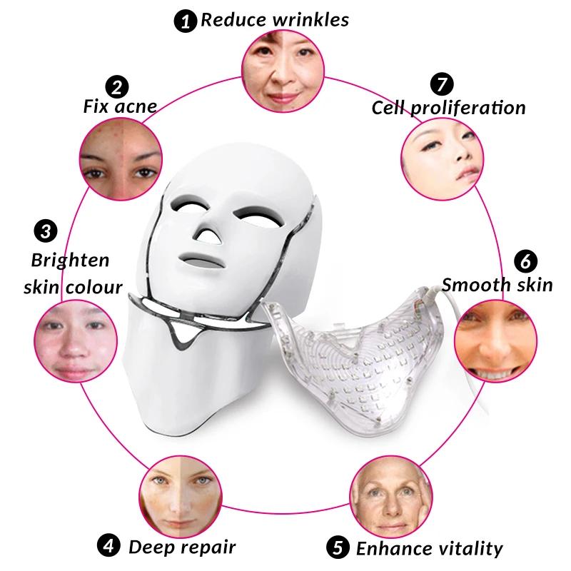 Led Face and Neck Mask Beauty Electric Face Mask for Woman Man 7 Colors Light LED Mask Facial Skin Care Repair Skin Whitening