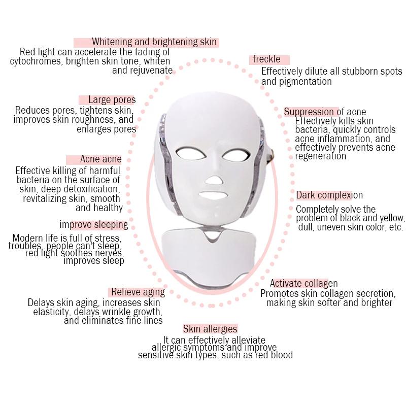 Led Face and Neck Mask Beauty Electric Face Mask for Woman Man 7 Colors Light LED Mask Facial Skin Care Repair Skin Whitening