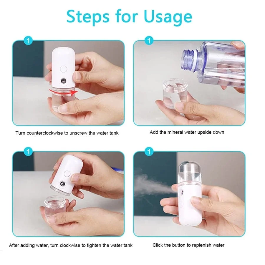 Mini Facial Steamer Spray Mister USB Humidifier Moisturizing Skincare Face Beauty Tool for Women Mini Facial Steamer Spray Mister USB Humidifier Moisturizing Skincare Face Beauty Tool for Women
