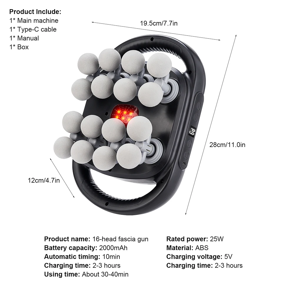 16 Head Massage Gun High Frequency Vibration for Muscle Relief Deep Tissue Percussion for Neck Cervical Spine Full Body