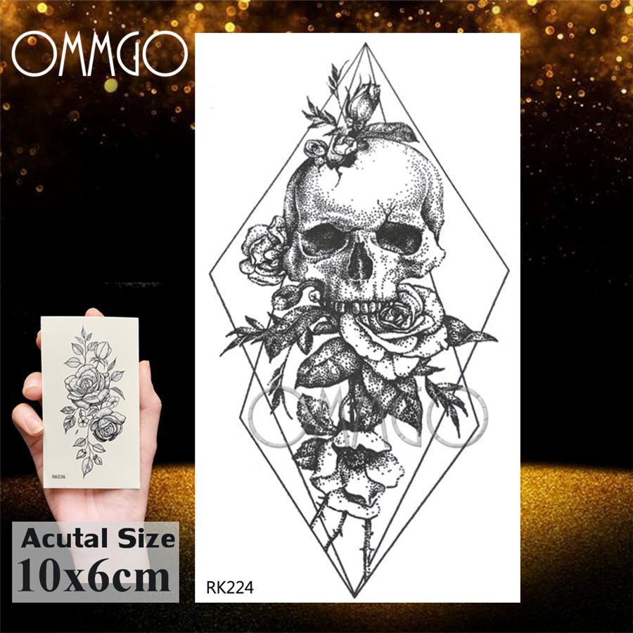 OMMGO 3D Rhombus Triangle Skull Nun Temporary Tattoo Sticker For Men Women Arm Leg Tatoo Paper Waterproof Body Art Black Tattoos OMMGO 3D Rhombus Triangle Skull Nun Temporary Tattoo Sticker For Men Women Arm Leg Tatoo Paper Waterproof Body Art Black Tattoos