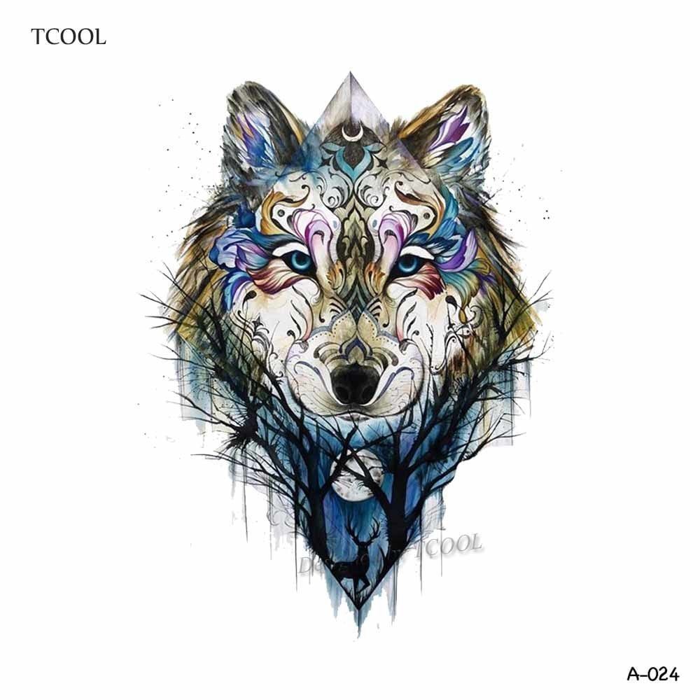 HXMAN Wolf Temporary Tattoo Stickers Waterproof Women Fake Hand Animal Tattoos Adult Men Body Art 9.8X6cm A-085
