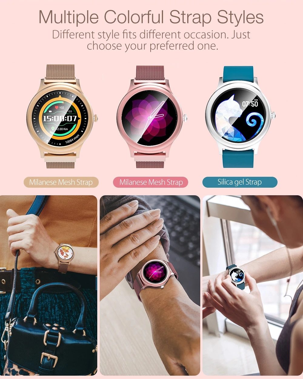 BlitzWolf BW-AH1 Waterproof Smart Watch Women Lovely Bracelet Heart Rate Monitor Sleep Monitoring Smartwatch Connect IOS Android BlitzWolf BW-AH1 Waterproof Smart Watch Women Lovely Bracelet Heart Rate Monitor Sleep Monitoring Smartwatch Connect IOS Android