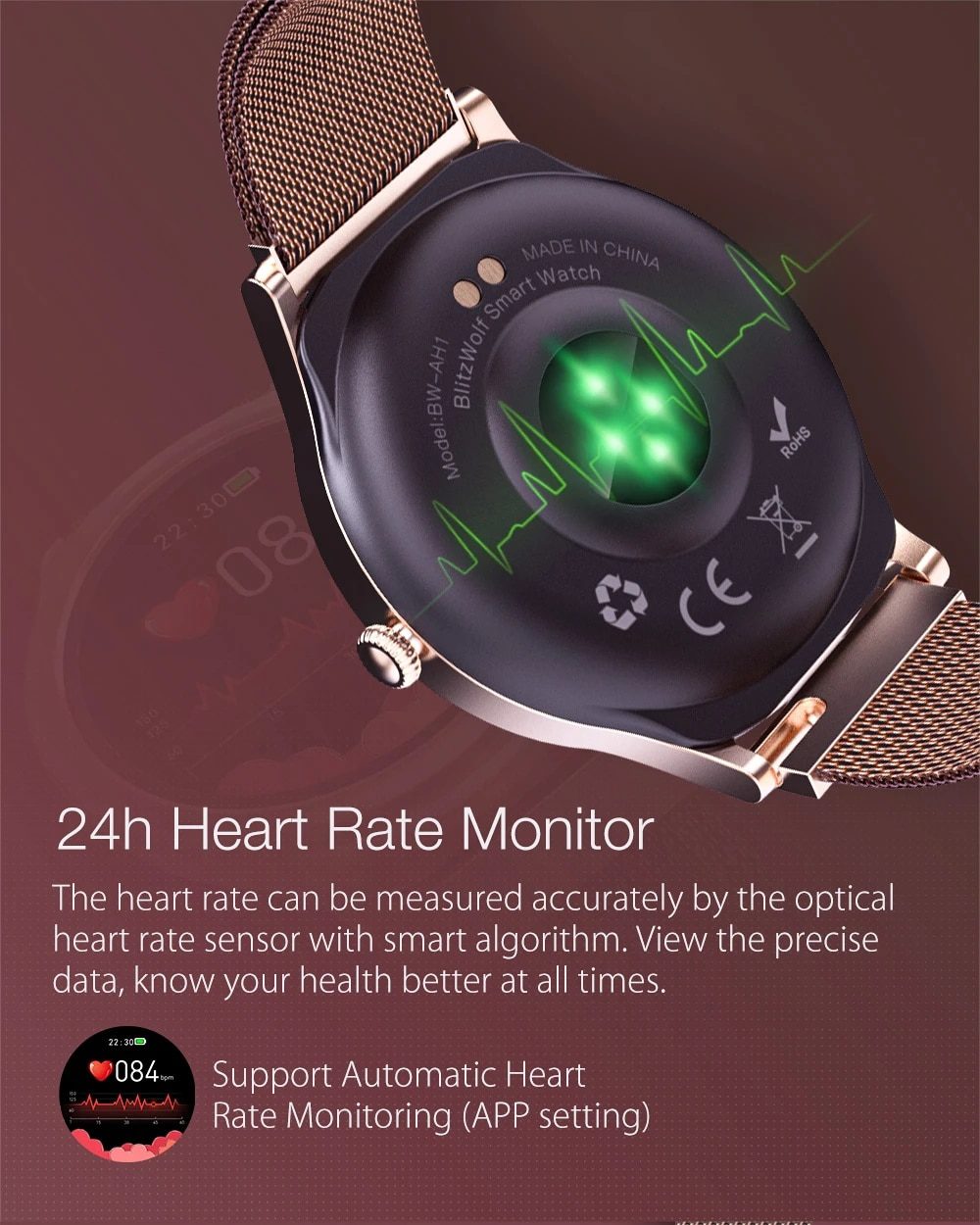 BlitzWolf BW-AH1 Waterproof Smart Watch Women Lovely Bracelet Heart Rate Monitor Sleep Monitoring Smartwatch Connect IOS Android BlitzWolf BW-AH1 Waterproof Smart Watch Women Lovely Bracelet Heart Rate Monitor Sleep Monitoring Smartwatch Connect IOS Android