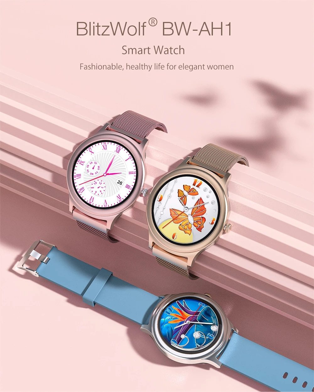 BlitzWolf BW-AH1 Waterproof Smart Watch Women Lovely Bracelet Heart Rate Monitor Sleep Monitoring Smartwatch Connect IOS Android BlitzWolf BW-AH1 Waterproof Smart Watch Women Lovely Bracelet Heart Rate Monitor Sleep Monitoring Smartwatch Connect IOS Android