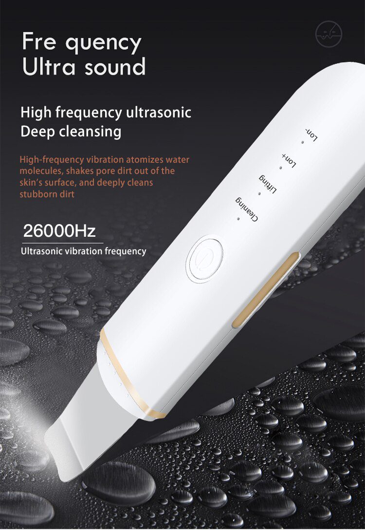 Ultrasonic Skin Scrubber Vibration Face Spatula Blackhead Remover Facial Scrubber Shovel Clean Cavitation Peeling Facial Lifting