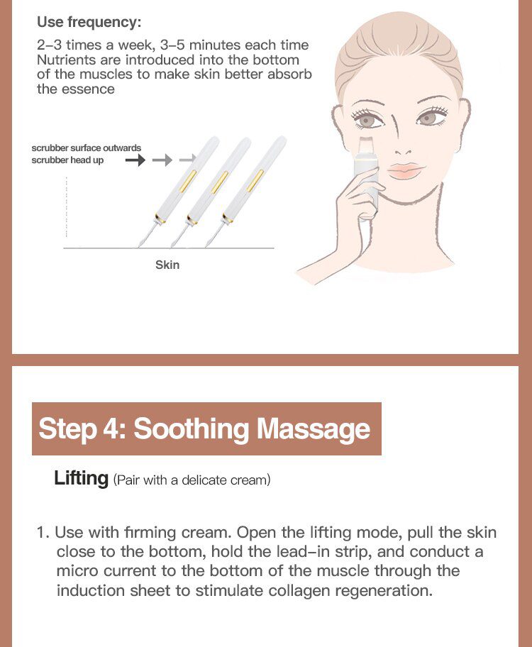 Ultrasonic Skin Scrubber Vibration Face Spatula Blackhead Remover Facial Scrubber Shovel Clean Cavitation Peeling Facial Lifting