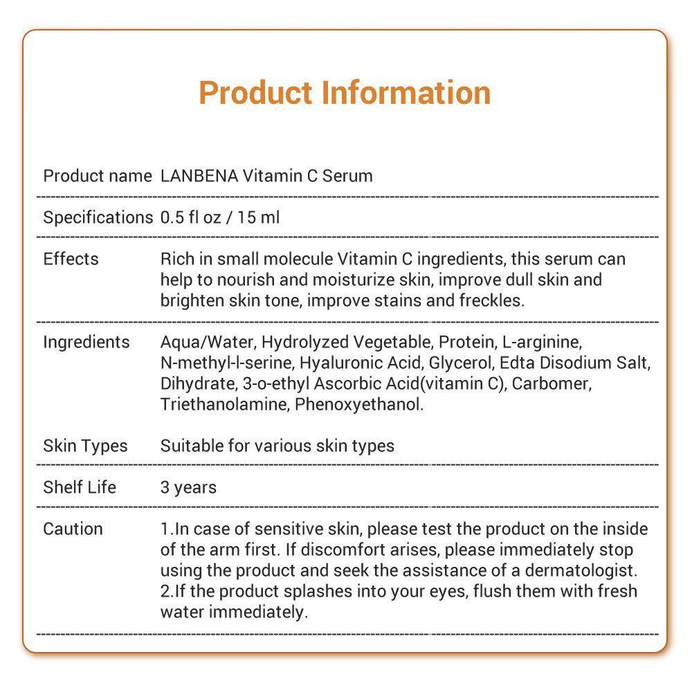 LANBENA Vitamin C Whitening Face Serum Lighten Spots Brightening Facial Skin Essence Fade Dark Spots Remove Freckle Speckle Care LANBENA Vitamin C Whitening Face Serum Lighten Spots Brightening Facial Skin Essence Fade Dark Spots Remove Freckle Speckle Care