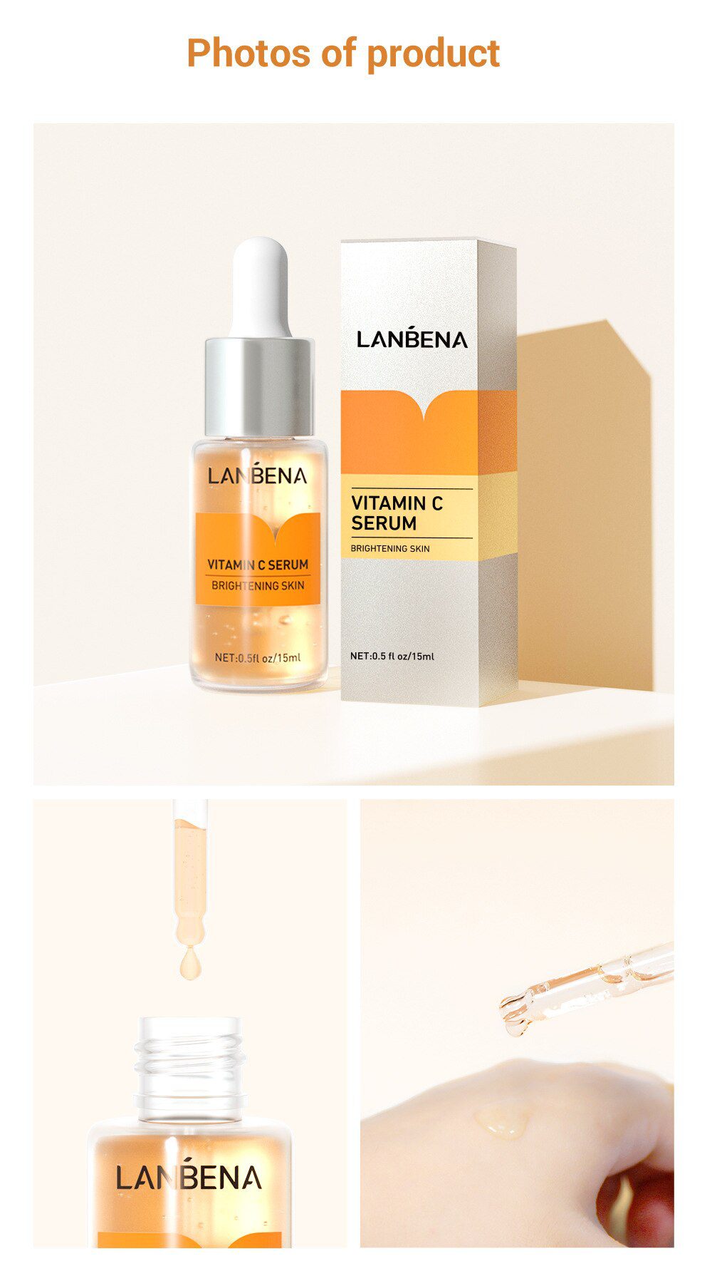 LANBENA Vitamin C Whitening Face Serum Lighten Spots Brightening Facial Skin Essence Fade Dark Spots Remove Freckle Speckle Care LANBENA Vitamin C Whitening Face Serum Lighten Spots Brightening Facial Skin Essence Fade Dark Spots Remove Freckle Speckle Care