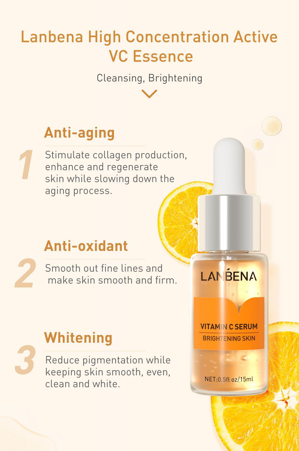 LANBENA Vitamin C Whitening Face Serum Lighten Spots Brightening Facial Skin Essence Fade Dark Spots Remove Freckle Speckle Care LANBENA Vitamin C Whitening Face Serum Lighten Spots Brightening Facial Skin Essence Fade Dark Spots Remove Freckle Speckle Care