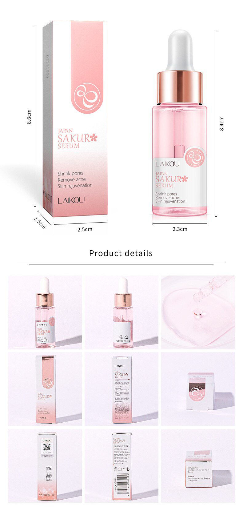 LAIKOU 17ML Japan Sakura Serum Nourish Essense Oil Control Brightening Rejuvenation Skin Whitening Serum Skin Care Facecare LAIKOU 17ML Japan Sakura Serum Nourish Essense Oil Control Brightening Rejuvenation Skin Whitening Serum Skin Care Facecare