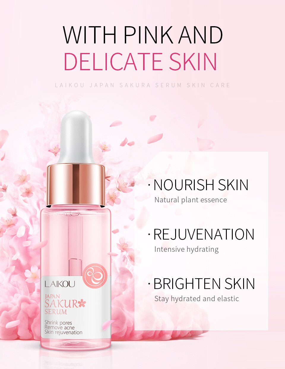 LAIKOU 17ML Japan Sakura Serum Nourish Essense Oil Control Brightening Rejuvenation Skin Whitening Serum Skin Care Facecare LAIKOU 17ML Japan Sakura Serum Nourish Essense Oil Control Brightening Rejuvenation Skin Whitening Serum Skin Care Facecare