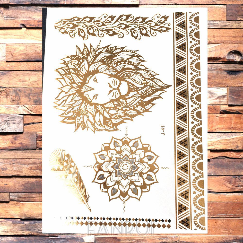 Sexy Sun Moon Star Temporary Tattoo Women Party Body Arm Art Fake Flash Tatoos Gold Metallic Tattoo Stickers Girl Bracelet Wrist
