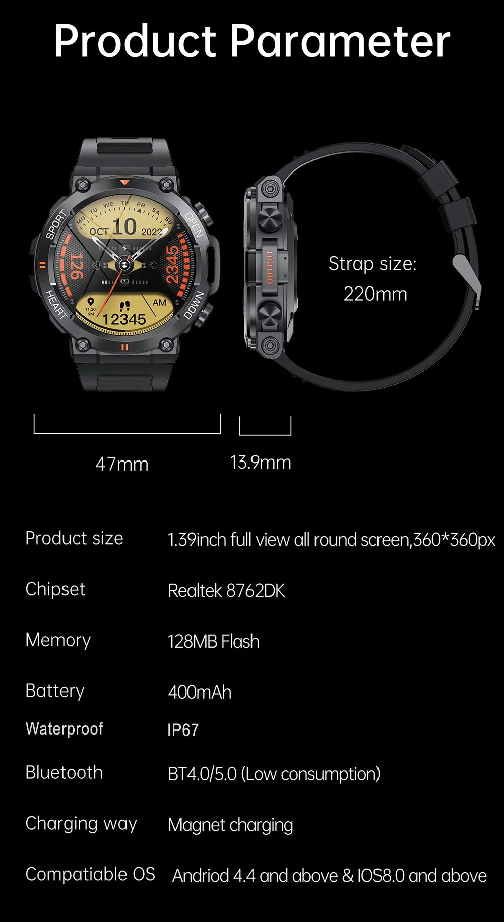 1.39 Inch HD Bluetooth Call Smart Watch Men Sports Fitness Tracker Heart Monitor 400mAh Smartwatch For XIAOMI Android IOS K56 1.39 Inch HD Bluetooth Call Smart Watch Men Sports Fitness Tracker Heart Monitor 400mAh Smartwatch For XIAOMI Android IOS K56