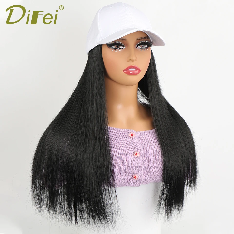 DIFEI Long Straight Synthetic Wig Baseball Cap with Hair extensions One-piece Hat Wigs Cap Connect Wig Adjustable Black Brown DIFEI Long Straight Synthetic Wig Baseball Cap with Hair extensions One-piece Hat Wigs Cap Connect Wig Adjustable Black Brown