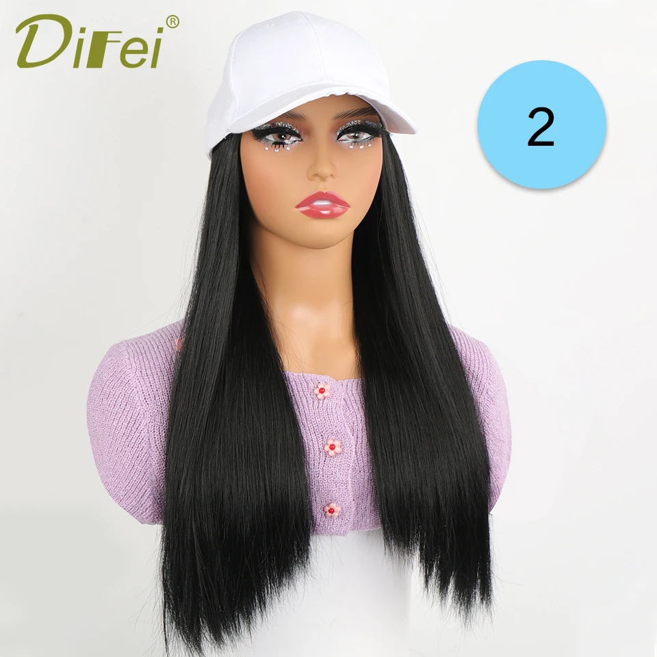 DIFEI Long Straight Synthetic Wig Baseball Cap with Hair extensions One-piece Hat Wigs Cap Connect Wig Adjustable Black Brown DIFEI Long Straight Synthetic Wig Baseball Cap with Hair extensions One-piece Hat Wigs Cap Connect Wig Adjustable Black Brown