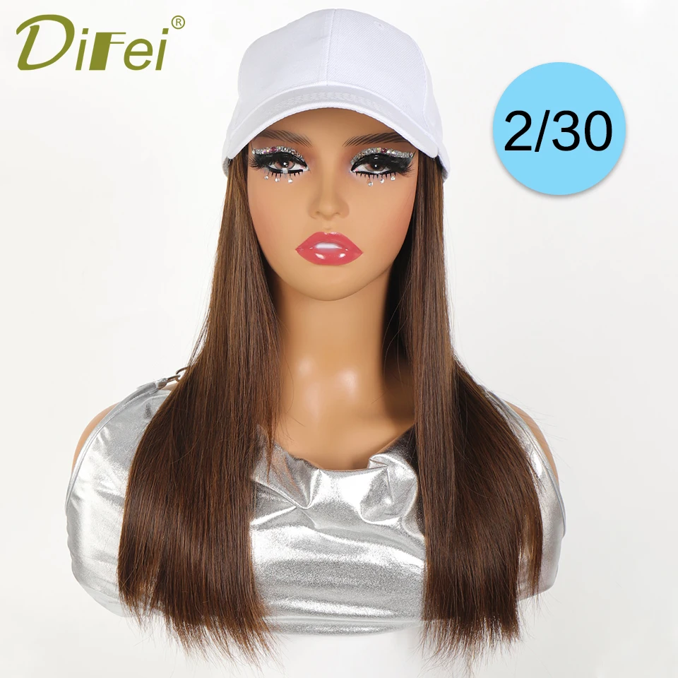 DIFEI Long Straight Synthetic Wig Baseball Cap with Hair extensions One-piece Hat Wigs Cap Connect Wig Adjustable Black Brown DIFEI Long Straight Synthetic Wig Baseball Cap with Hair extensions One-piece Hat Wigs Cap Connect Wig Adjustable Black Brown